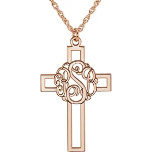 monogram necklace with cross rose gold plate