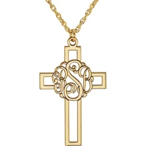monogram necklace with cross yellow gold plate