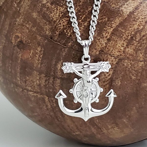 mariner's crucifix cross anchor necklace for boys