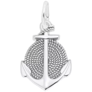Rope circle anchor charm in sterling silver rhodium