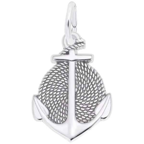 Rope circle anchor charm in sterling silver rhodium