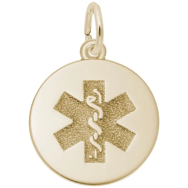 Gold medical symbol charm.