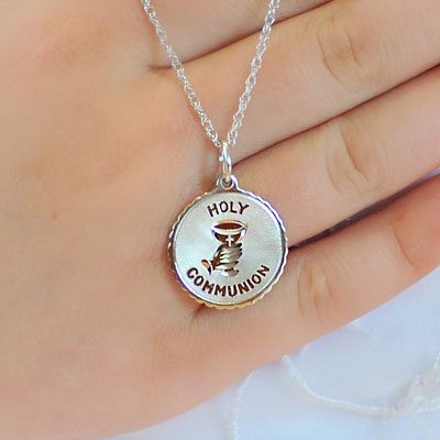 First holy communion necklace personalized for her 1st communion ceremony.