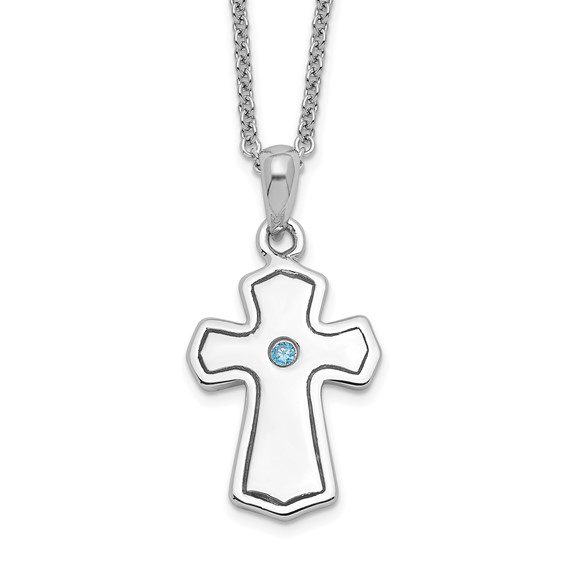 Girls blue CZ cross pendant necklace.