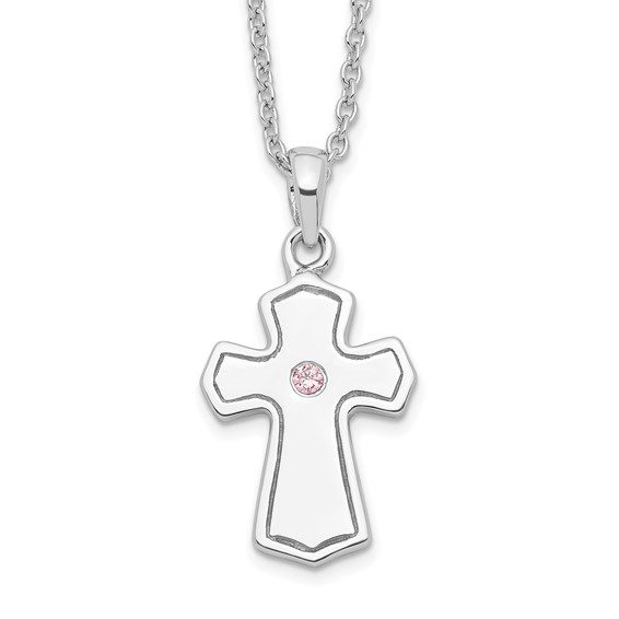 Girls pink CZ cross pendant necklace.