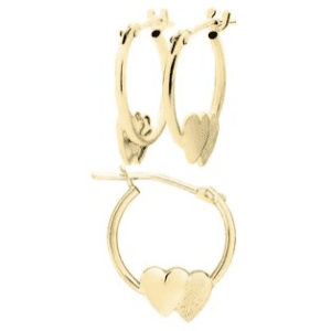 Gold double heart hoop earrings for girls.