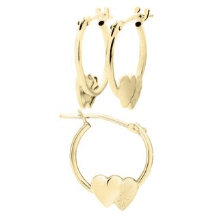 Gold double heart hoop earrings for girls.