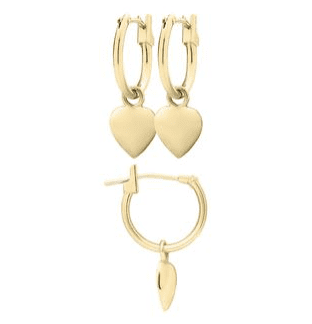 Gold heart hoop earrings for girls.