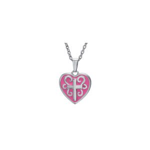 Pink heart cross pendant necklace.