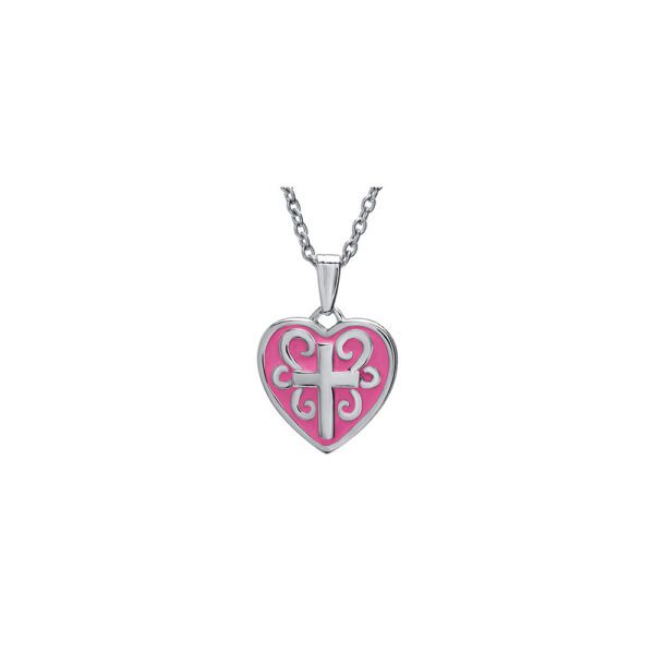 Pink heart cross pendant necklace.