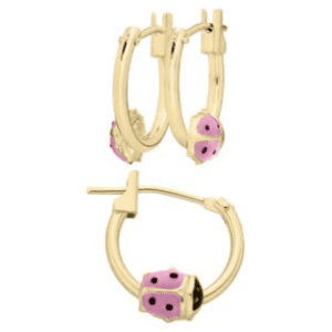 Pink ladybug hoop earrings for girls birthday.