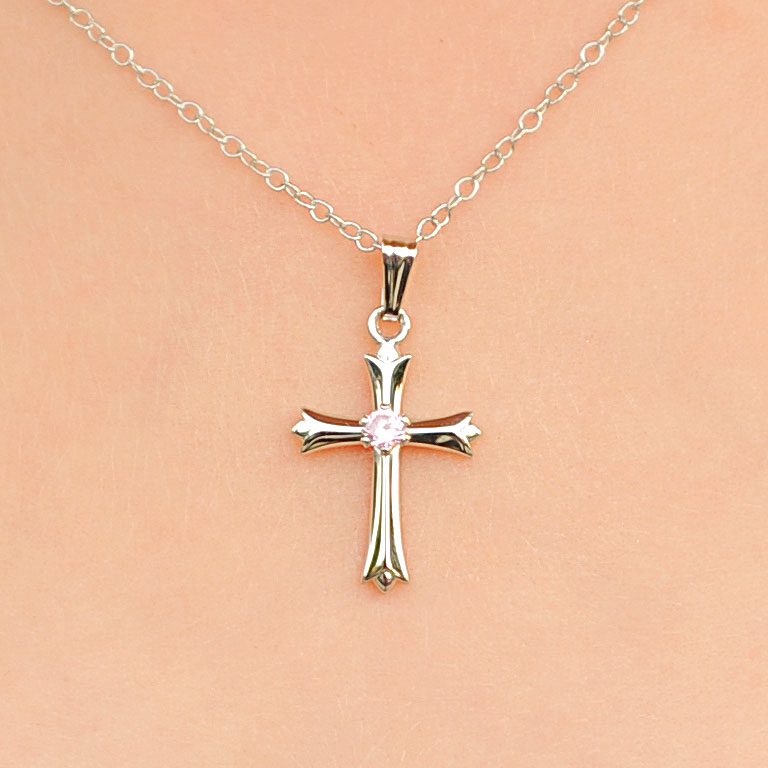 Pink sapphire cross necklace.