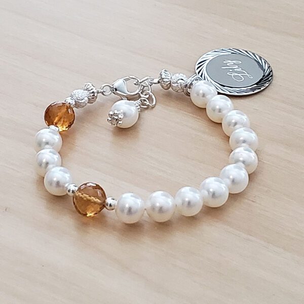 White pearl rosary christening communion bracelet.