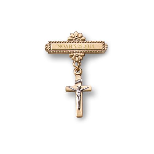 Crucifix cross baptismal christening pin