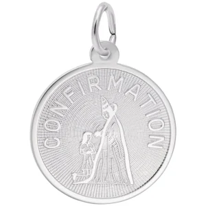 Confirmation disc charm in sterling silver rhodium