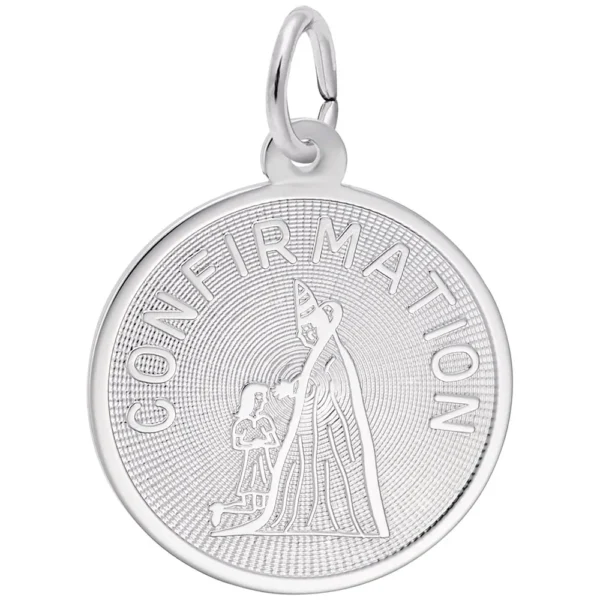 Confirmation disc charm in sterling silver rhodium