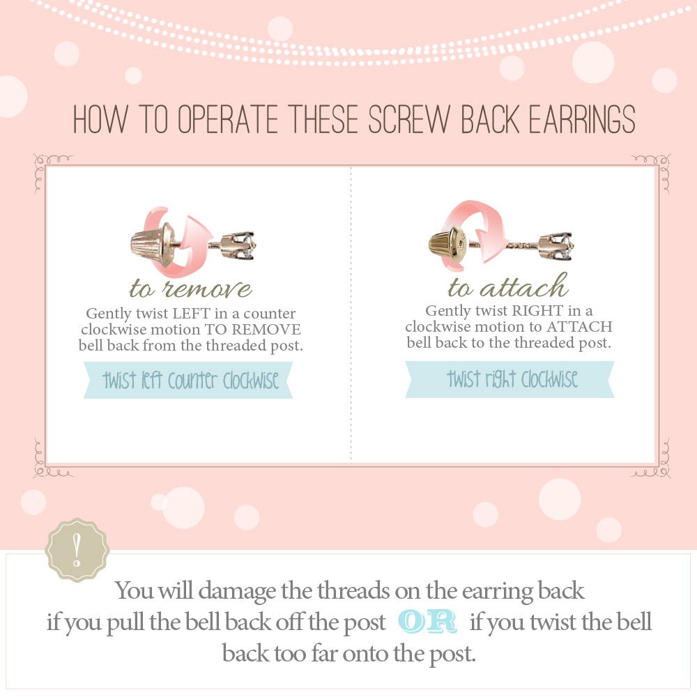 Screw back earring post instruction card.