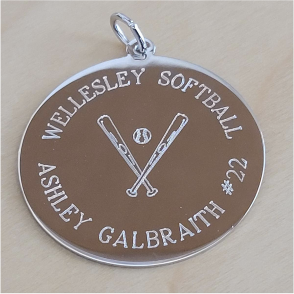 Custom personalized sports necklace in sterling silver.