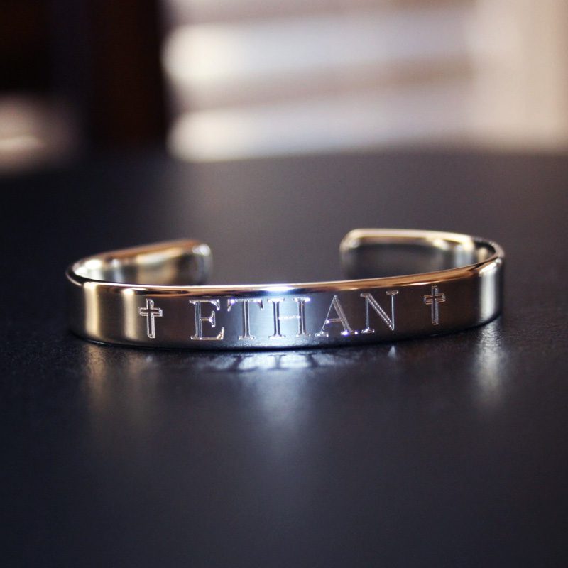 Silver cuff bracelets for boys baptism and christening