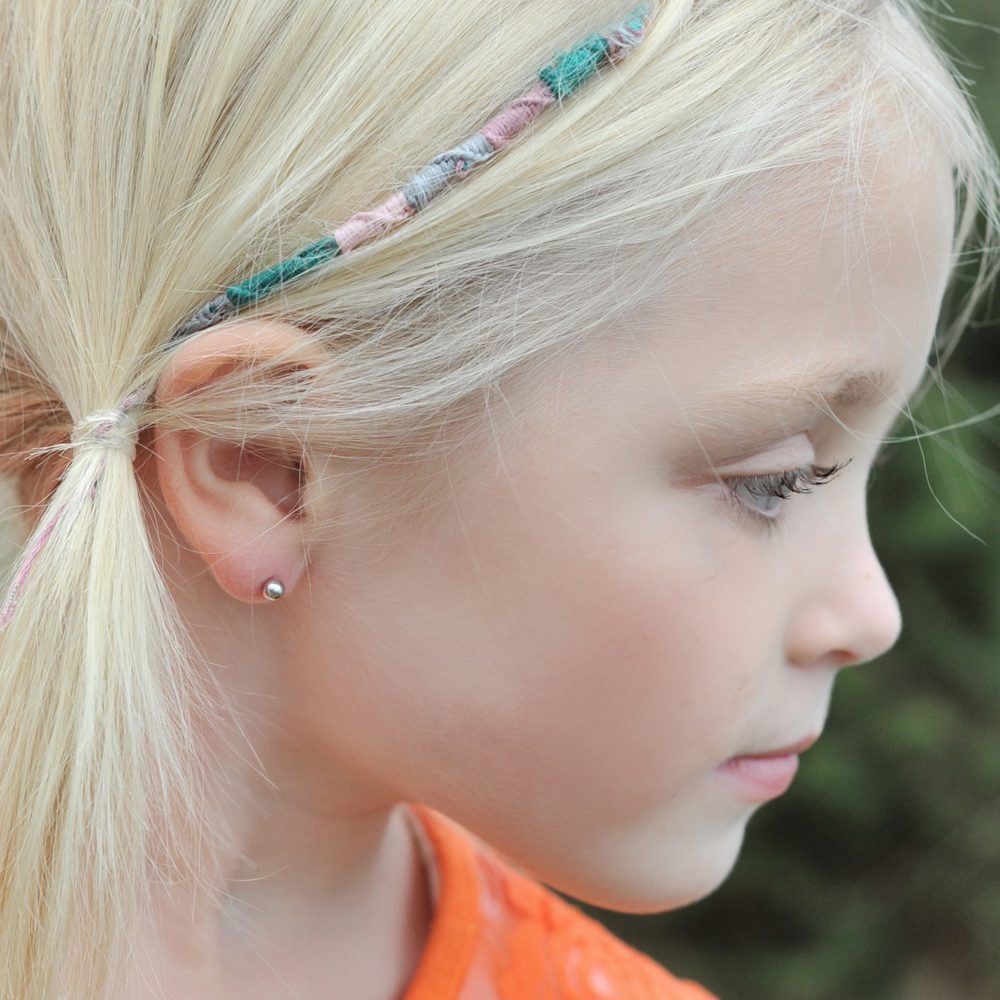 girls silver ball earrings